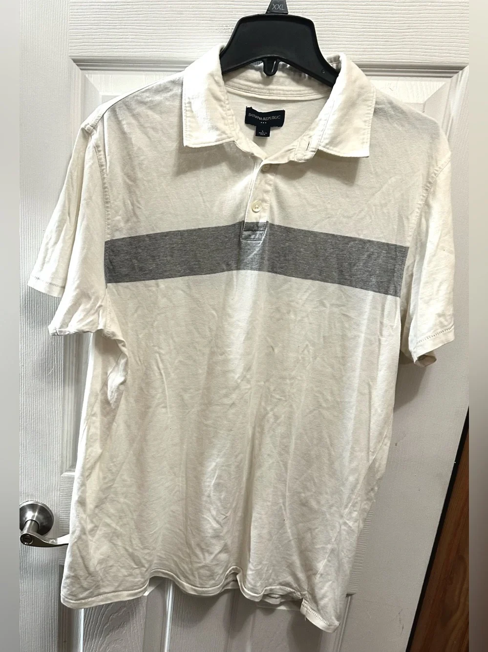 Banana Republic White Polo with Gray Chest Stripe